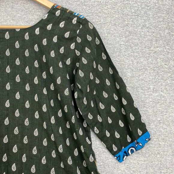 Colorfull Tunic Top Womens Large Green Multicolored 3/4 Sleeve Split Sides - Picture 6 of 10